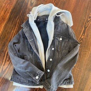 Denim jacket with removable hood